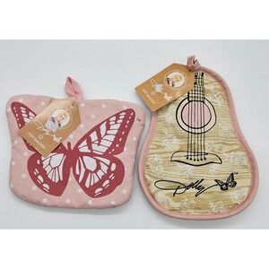 Dolly Parton From My Heart Pot Holder‎ Set Butterfly Guitar Pink 2pc NWT